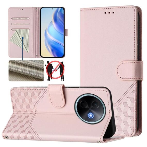 Per vivo Y39 5G Custodia per telefono in pelle con stampa a nido d'ape globale RFID (rosa)