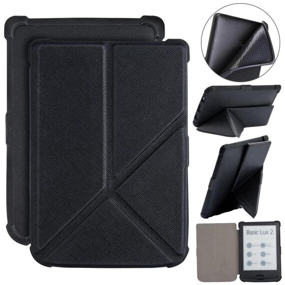 Per Pocketbook B606 628 633 632 627 616 Custodia per tablet intelligente in pelle TPU con deformazione a trama incrociata (nera)