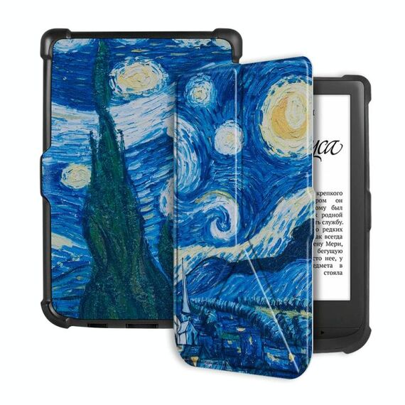 Per Pocketbook B606 628 633 632 627 616 Custodia per tablet intelligente in pelle TPU con deformazione della pittura (notte stellata)