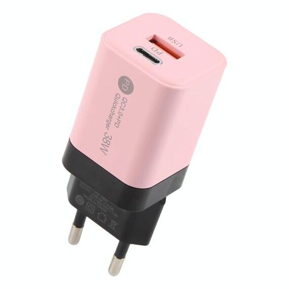 KO-72 38W QC3.0 USB e USB-C / Type-C PD Caricabatterie rapido, spina UE (rosa)