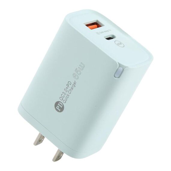 AR-PD12 Caricabatterie rapido QC3.0 USB e USB-C / Type-C PD da 65 W, spina USA (verde)