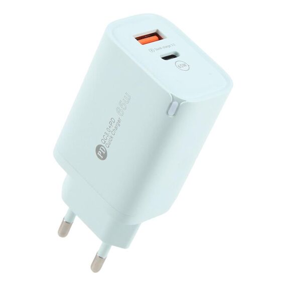 AR-PD12 Caricabatterie rapido QC3.0 USB e USB-C / Type-C PD da 65 W, spina UE (verde)