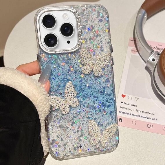 Per iPhone 11 Pro Custodia per telefono IMD con farfalle e cielo stellato sfumato (blu)