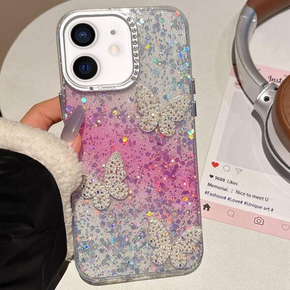 Per iPhone 12 Custodia per telefono IMD con motivo a farfalle e cielo stellato (rosa)