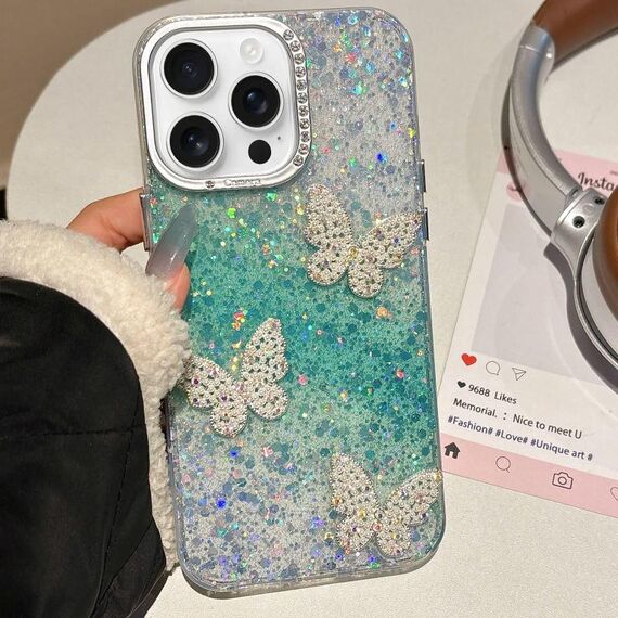 Per iPhone 12 Pro Max Custodia per telefono IMD con farfalle e cielo stellato sfumato (verde)
