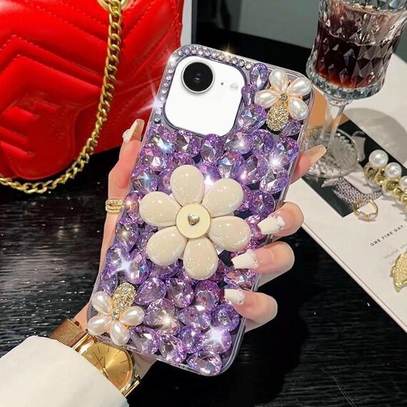 Per iPhone 16e Supporto Girasole Custodia per PC con Diamante incastonato (Viola)