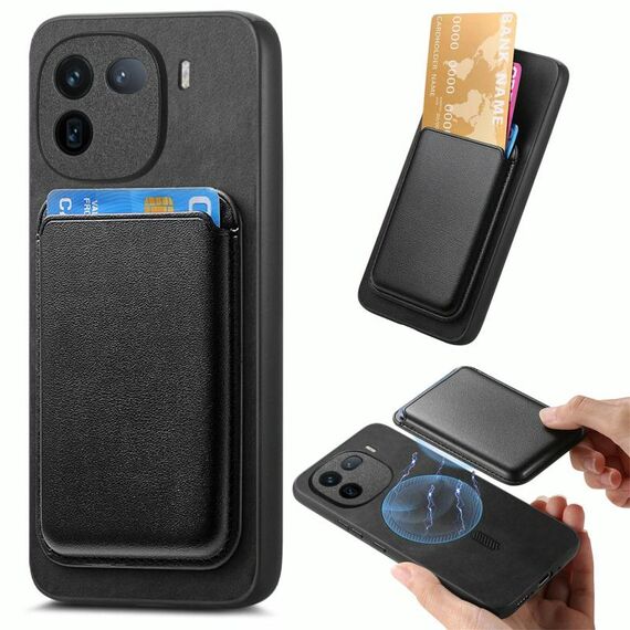 Per vivo iQOO Neo8 / Neo8 Pro Retro Magsafe Card Bag PU Cover posteriore Custodia per telefono (nero)
