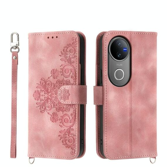 Per vivo V50 Custodia in pelle con motivo floreale in rilievo (rosa)