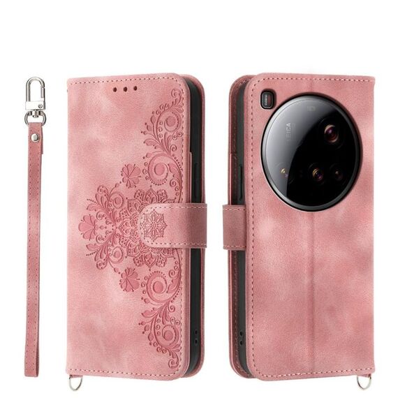 Per Xiaomi 15 Ultra Skin Feel Flowers Custodia in pelle con portafoglio in rilievo (rosa)