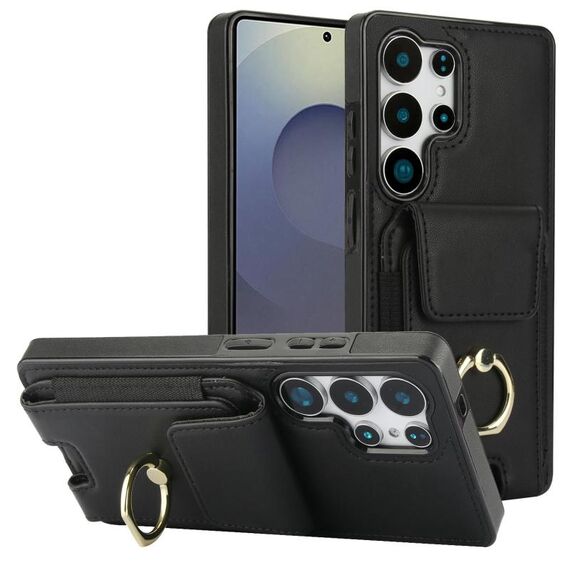 Per Samsung Galaxy S25 Ultra 5G Custodia per telefono con anello elastico per carte di credito (nero)