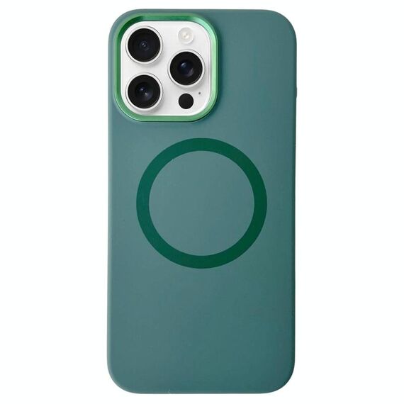 Per iPhone 16 Pro Max Custodia per telefono MagSafe in silicone liquido con struttura in metallo (verde scuro)