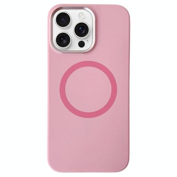 Per iPhone 16 Pro Custodia per telefono MagSafe in silicone liquido con struttura in metallo (rosa pesca)