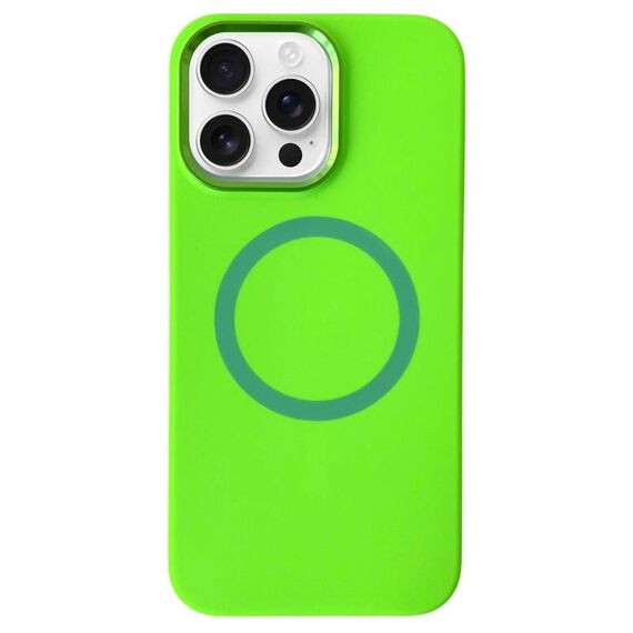 Per iPhone 16 Pro Custodia per telefono MagSafe in silicone liquido con struttura in metallo (verde fluorescente)