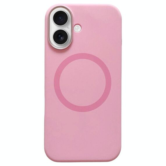 Per iPhone 16 Plus Custodia per telefono MagSafe in silicone liquido con struttura in metallo (rosa pesca)