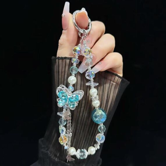 Catena per telefono con farfalla in strass in lega (blu)