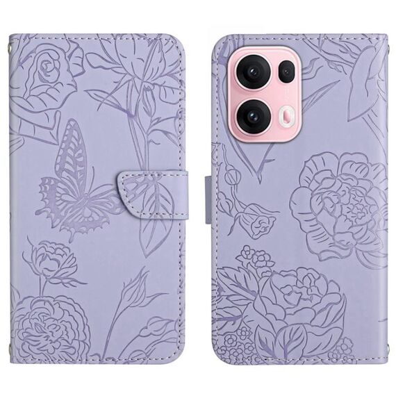 Custodia in pelle flip con motivo a farfalla in rilievo per OPPO Reno13 Pro HT03 (viola)