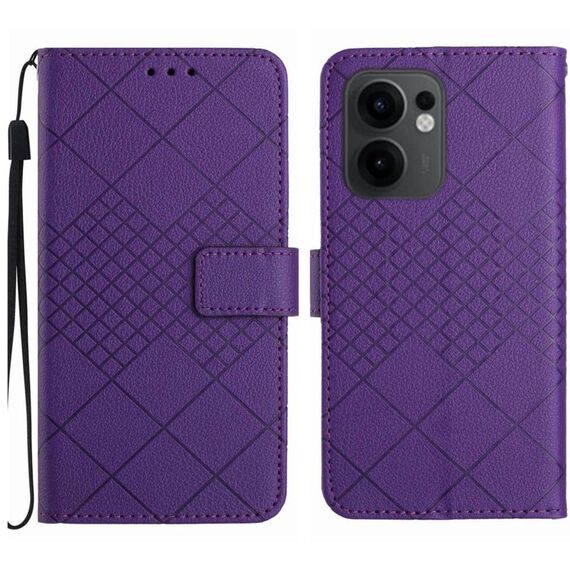 Custodia in pelle con trama a griglia rombica per OPPO Reno13 F 5G (viola)