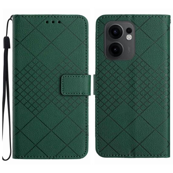 Custodia in pelle con trama a griglia rombica per OPPO Reno13 F 5G (verde)