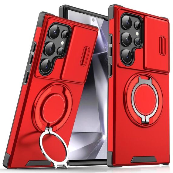 Custodia per telefono con supporto ad anello scorrevole Camshield per Samsung Galaxy S25 Ultra 5G (rossa)