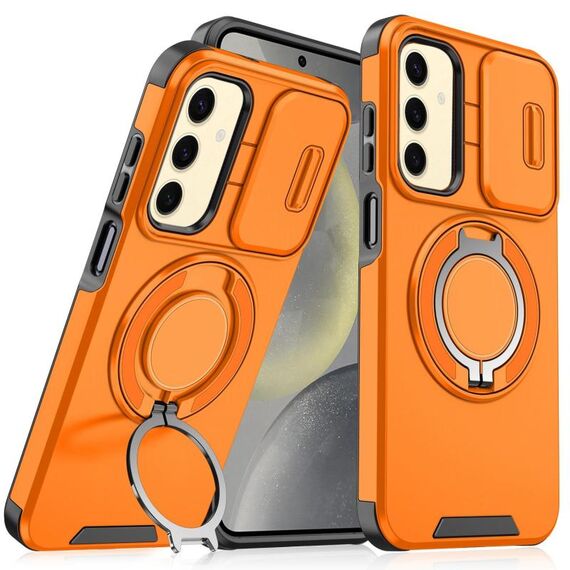 Custodia per telefono con supporto ad anello scorrevole Camshield per Samsung Galaxy S25+ 5G (arancione)
