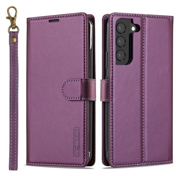Custodia per telefono in PU Magsafe staccabile con cordino per Samsung Galaxy S25 5G LC.IMEEKE serie L2 (viola)