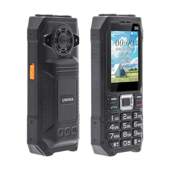 UNIWA M6000 Telefono con tastiera e altoparlante grande, 2,4 pollici, doppia torcia, 21 tasti, SOS, FM, 4 SIM, GSM, spina: spina AU (nero)