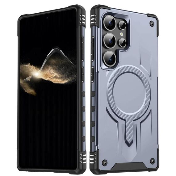 Per Samsung Galaxy S25 Ultra 5G Straship Custodia per telefono ibrida in TPU magnetico per PC (grigio)