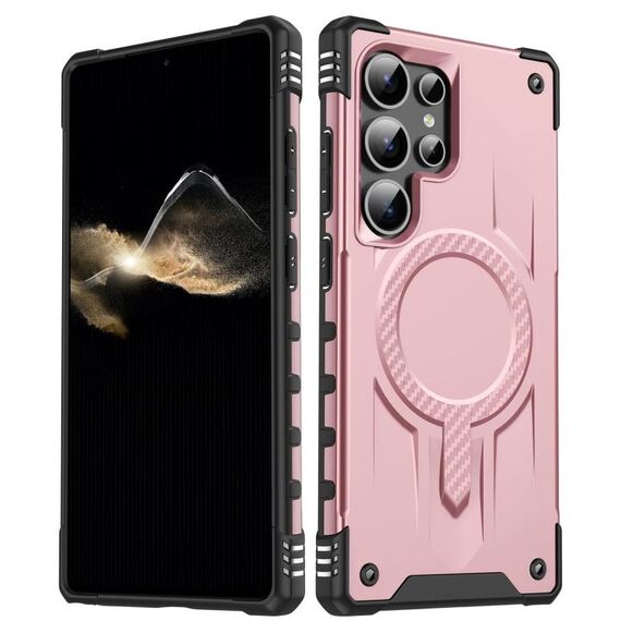 Per Samsung Galaxy S25 Ultra 5G Straship Custodia per telefono ibrida in TPU magnetico per PC (oro rosa)