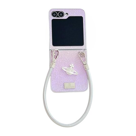 Per Samsung Galaxy Z Flip6 5G Kirin Pattern Custodia per telefono a copertura totale con cinturino da polso (rosa)