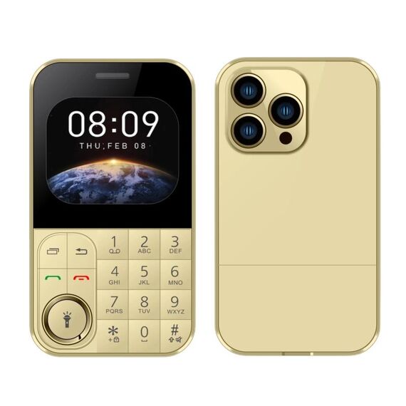 Telefono cellulare V9 Card, 2,01 pollici, MTK6261D, supporto Bluetooth, FM, torcia, GSM, doppia SIM (oro)