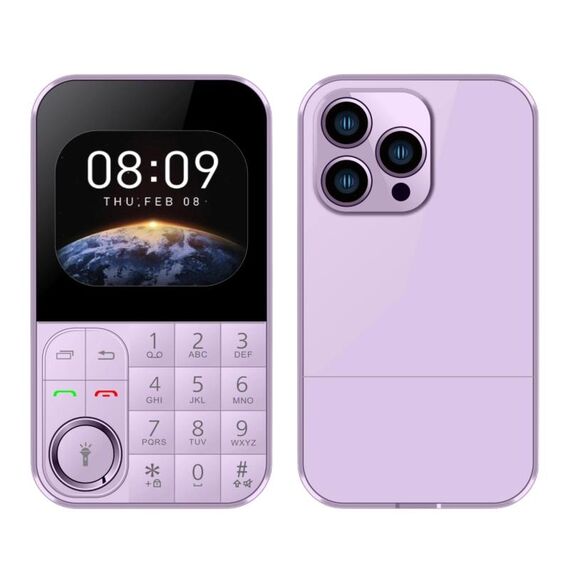 Telefono cellulare V9 Card, 2,01 pollici, MTK6261D, supporta Bluetooth, FM, torcia, GSM, doppia SIM (viola)