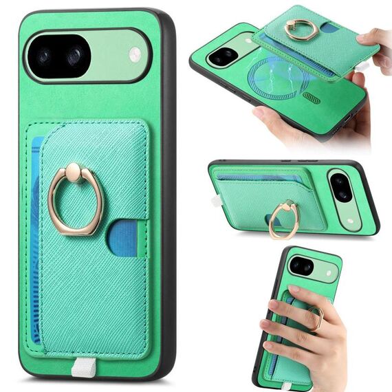 Custodia per telefono con inserto laterale in pelle con anello a croce retrò per Google Pixel 8a MagSafe (verde)