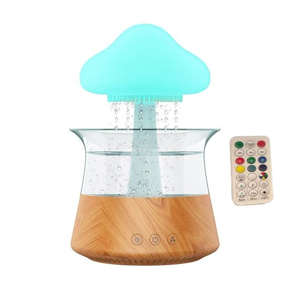 CH06 300ml Umidificatore a pioggia Fungo nuvola Lampada da notte colorata Macchina per aromaterapia, Stile: Con telecomando (Venatura del legno chiaro)