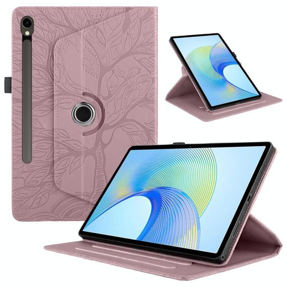 Per Samsung Galaxy Tab S10 FE+ Custodia per tablet intelligente in pelle con rotazione in rilievo Tree Life (oro rosa)