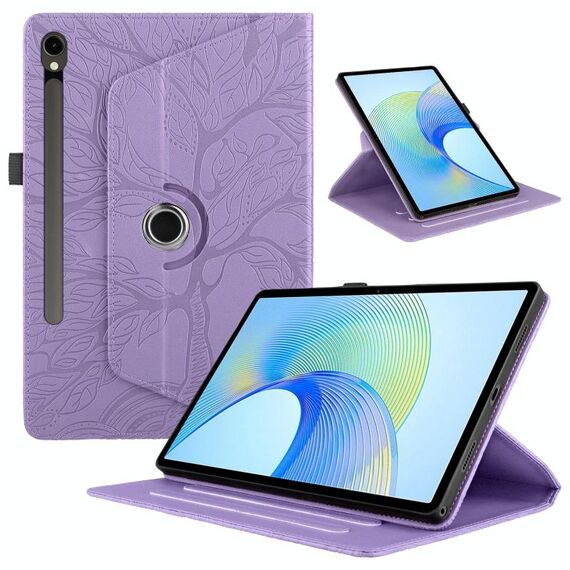 Per Samsung Galaxy Tab S10 FE+ Custodia per tablet intelligente in pelle con rotazione in rilievo Tree Life (viola)