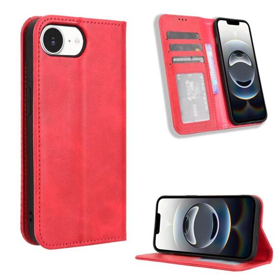 Per iPhone 16e Custodia per telefono in pelle con fibbia magnetica e texture retrò (rosso)