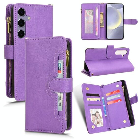 Per Samsung Galaxy S25 5G Custodia per telefono in pelle con cerniera e texture Litchi (viola)