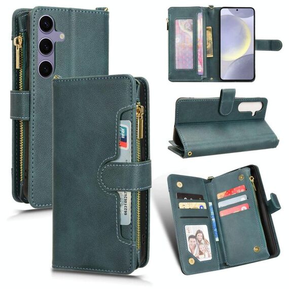 Per Samsung Galaxy S25+ 5G Custodia per telefono in pelle con cerniera e texture Litchi (verde)