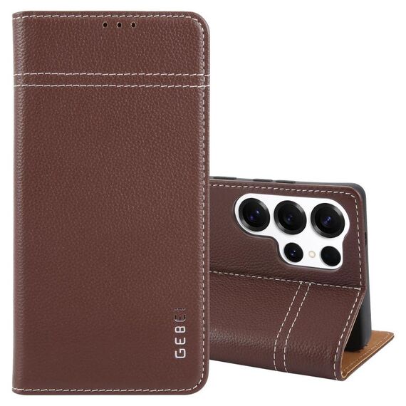 Per Samsung Galaxy S25 Ultra 5G GEBEI Custodia per telefono in pelle pieno fiore con flip orizzontale (marrone)