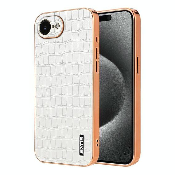 Per iPhone 16e AZNS Custodia per telefono con struttura elettrolitica e texture a coccodrillo, copertura totale (bianca)