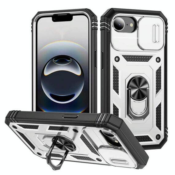 Per iPhone 16e Custodia per telefono scorrevole Camshield TPU + PC con supporto (bianco + nero)