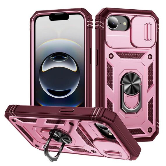 Per iPhone 16e Custodia per telefono scorrevole Camshield TPU + PC con supporto (rosa + rosso rosa)