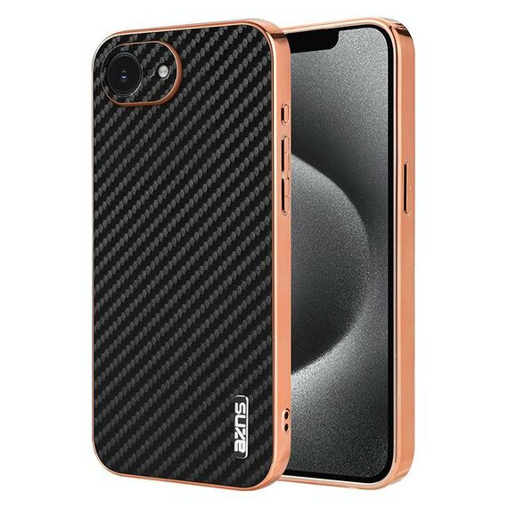 Per iPhone 16e AZNS Custodia per telefono con trama in fibra di carbonio con bordo elettroplaccato (nero)