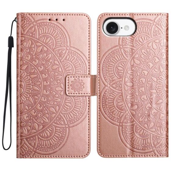 Per iPhone 16e Custodia in pelle con stampa floreale (oro rosa)