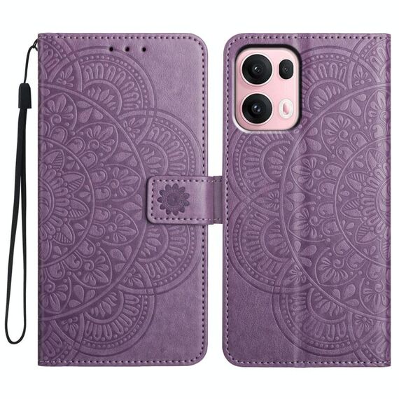 Per OPPO Reno13 Pro Custodia per telefono in pelle con stampa floreale globale (viola)