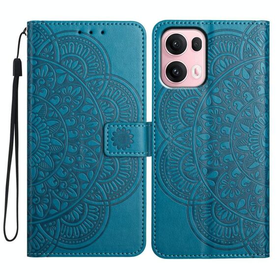 Per OPPO Reno13 Pro Custodia per telefono in pelle con stampa floreale globale (blu)