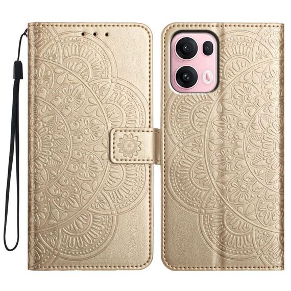 Per OPPO Reno13 Pro Custodia per telefono in pelle con stampa floreale globale (oro)