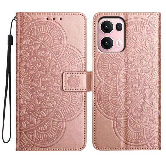 Per OPPO Reno13 Pro Custodia per telefono in pelle con stampa floreale globale (oro rosa)