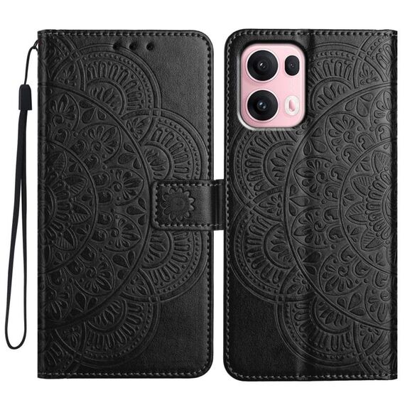 Per OPPO Reno13 Pro Custodia per telefono in pelle con stampa floreale globale (nero)