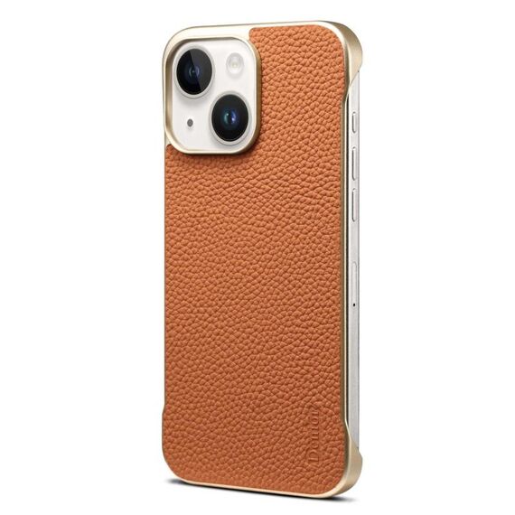 Per iPhone 14/13 Denior A20 Custodia per telefono senza cornice MagSafe in vera pelle con trama Litchi (marrone)